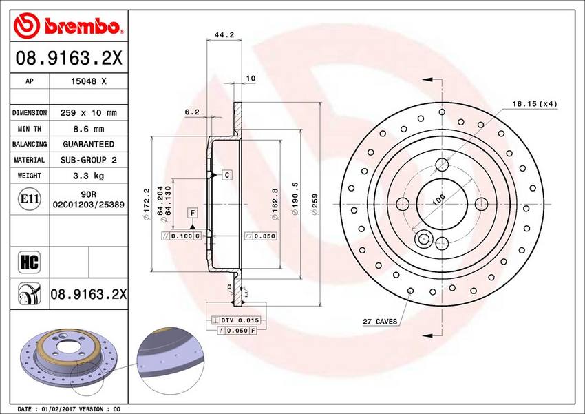 Brembo Disc Brake Rotor - Rear (259mm)